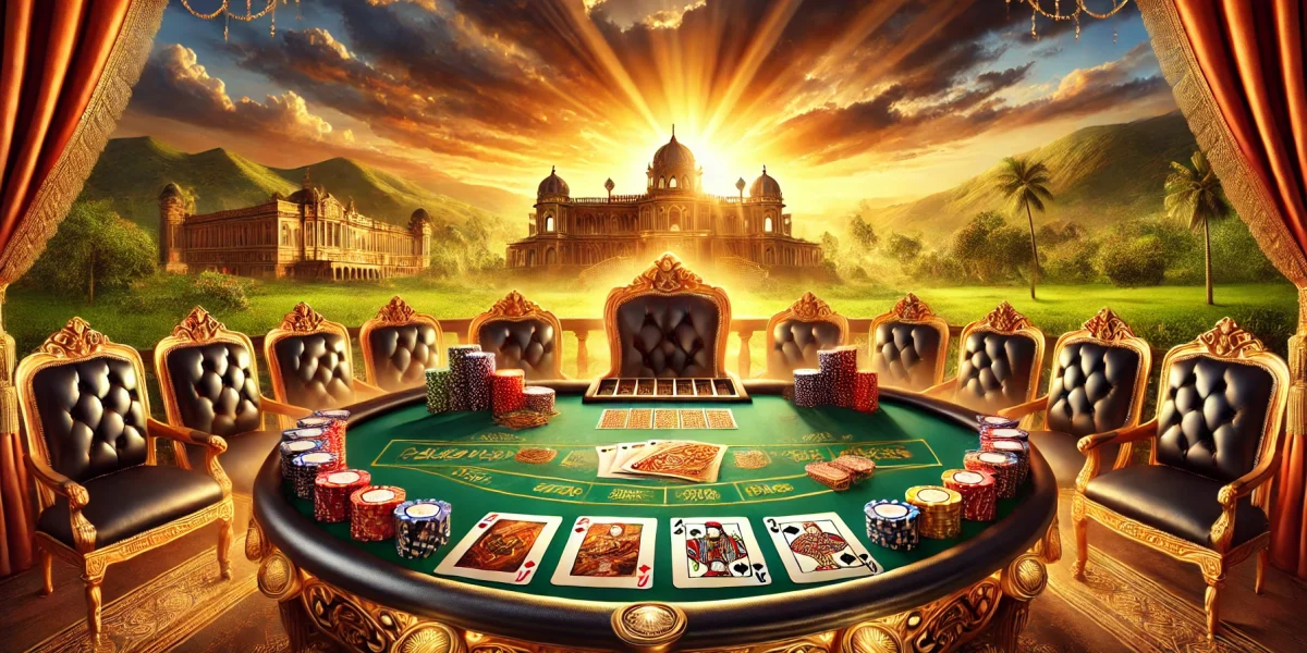 DALL·E-2025-03-07-16.44.44-A-dramatic-landscape-featuring-a-luxurious-casino-table-set-in-the-middle-of-a-vibrant-outdoor-setting.-The-table-is-adorned-with-gold-trimmed-playing